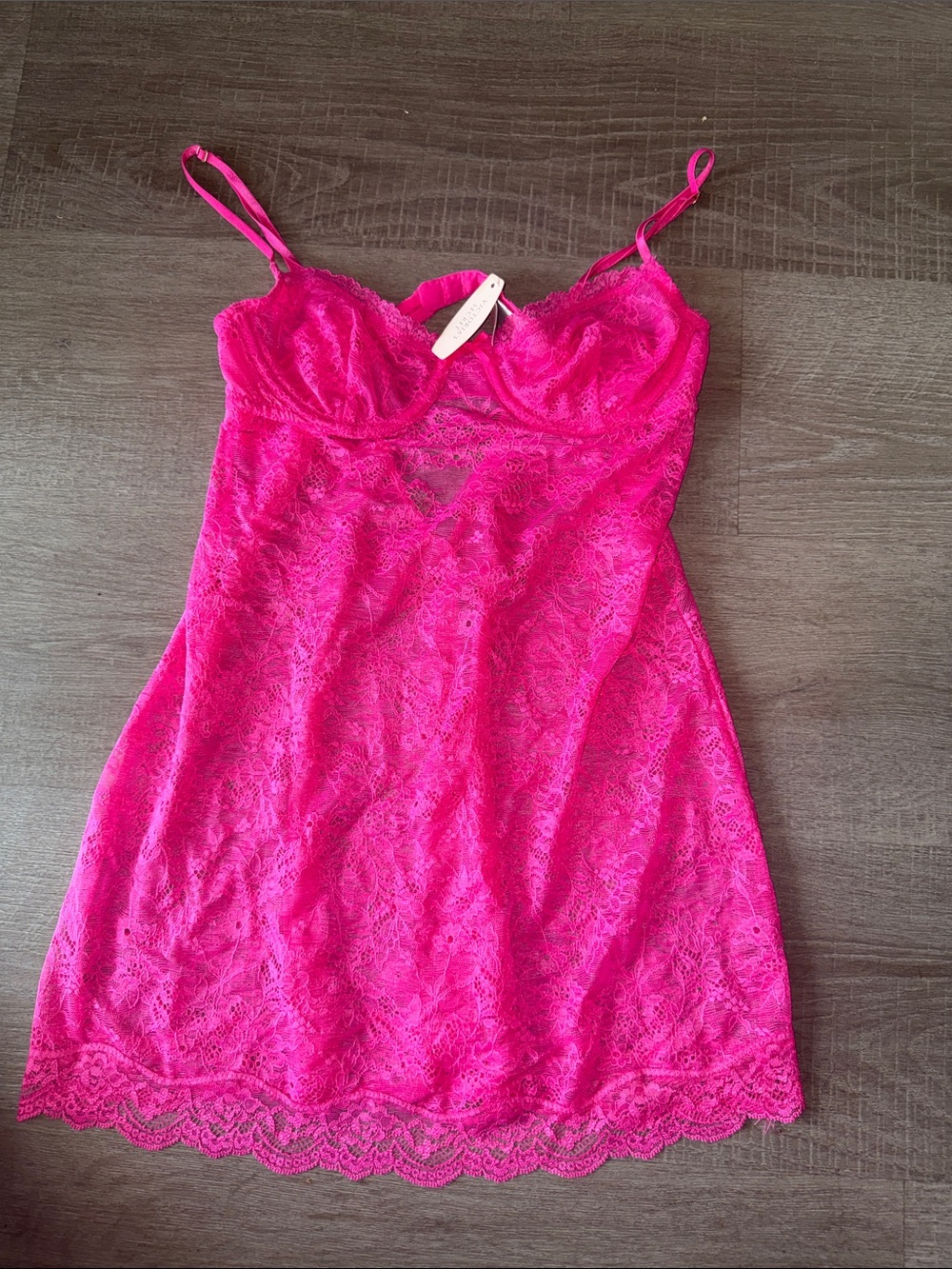 Victoria's Secret Hot Pink Sheer Lace Mini Dress Slip new tags size 34B